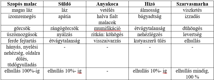 Klinikai tünetek sertésben és szarvasmarhában